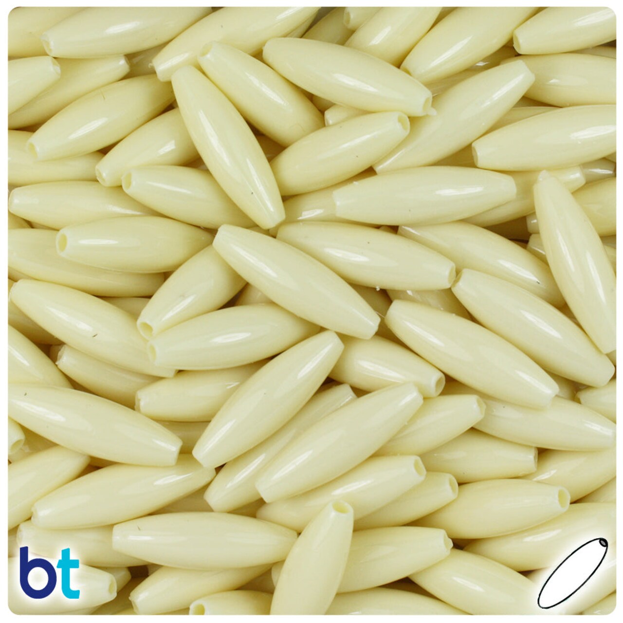 BeadTin Ivory Opaque 19mm Spaghetti Plastic Craft Beads (150pcs)